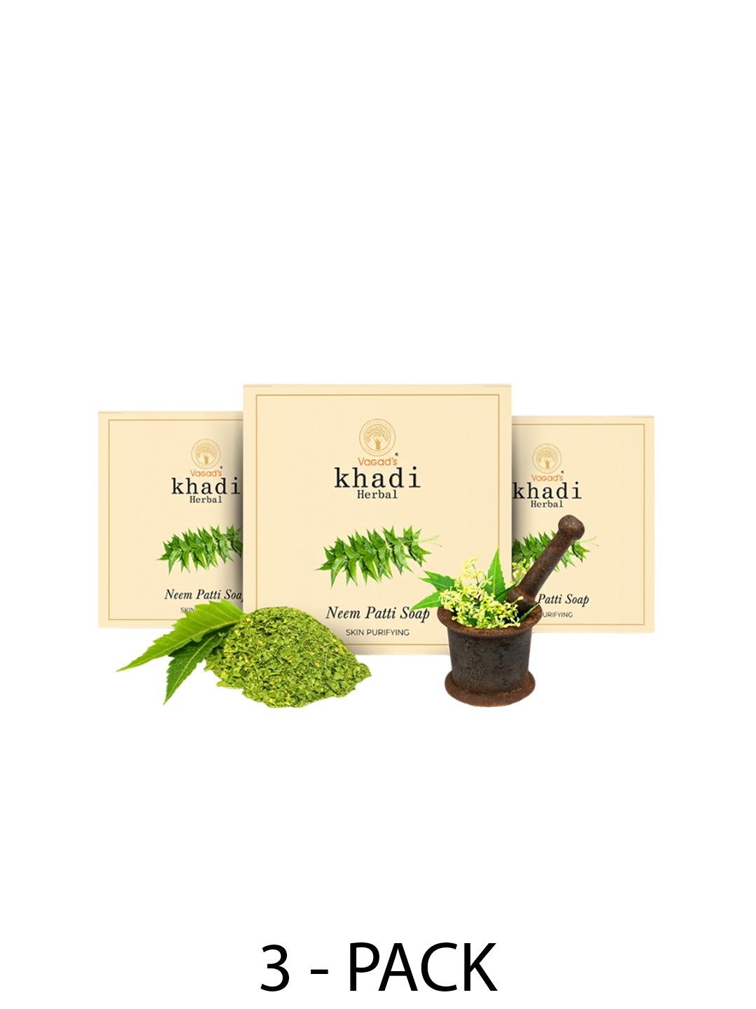 

Vagads Herbal Set of 3 Neem Patti Soap for Skin Purifying - 100 g each, Beige