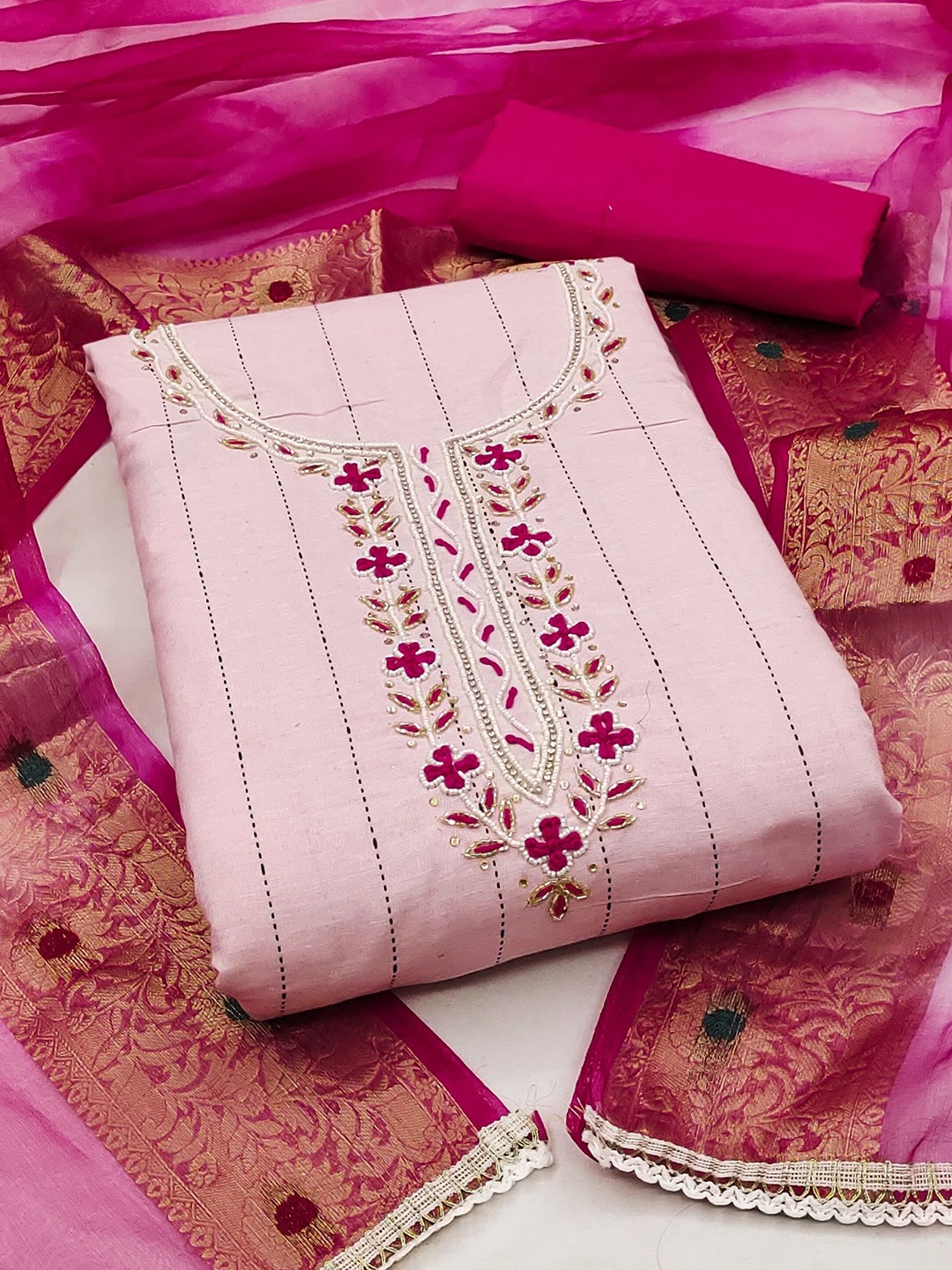 

MAHALASA Embroidered Unstitched Dress Material, Pink