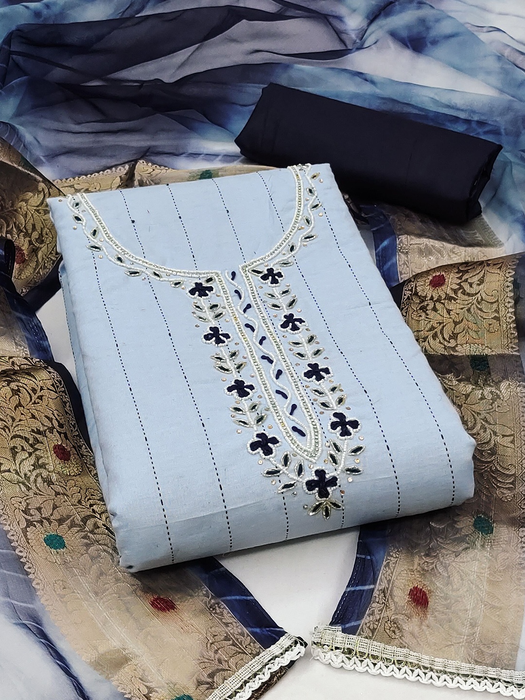 

MAHALASA Embroidered Unstitched Dress Material, Blue
