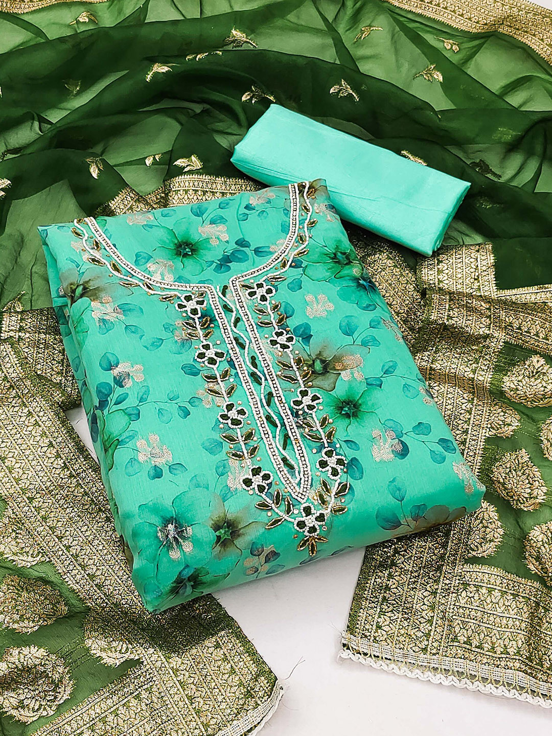 

MAHALASA Embroidered Unstitched Dress Material, Blue