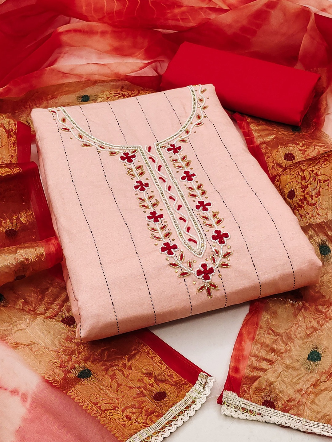 

MAHALASA Embroidered Unstitched Dress Material, Orange