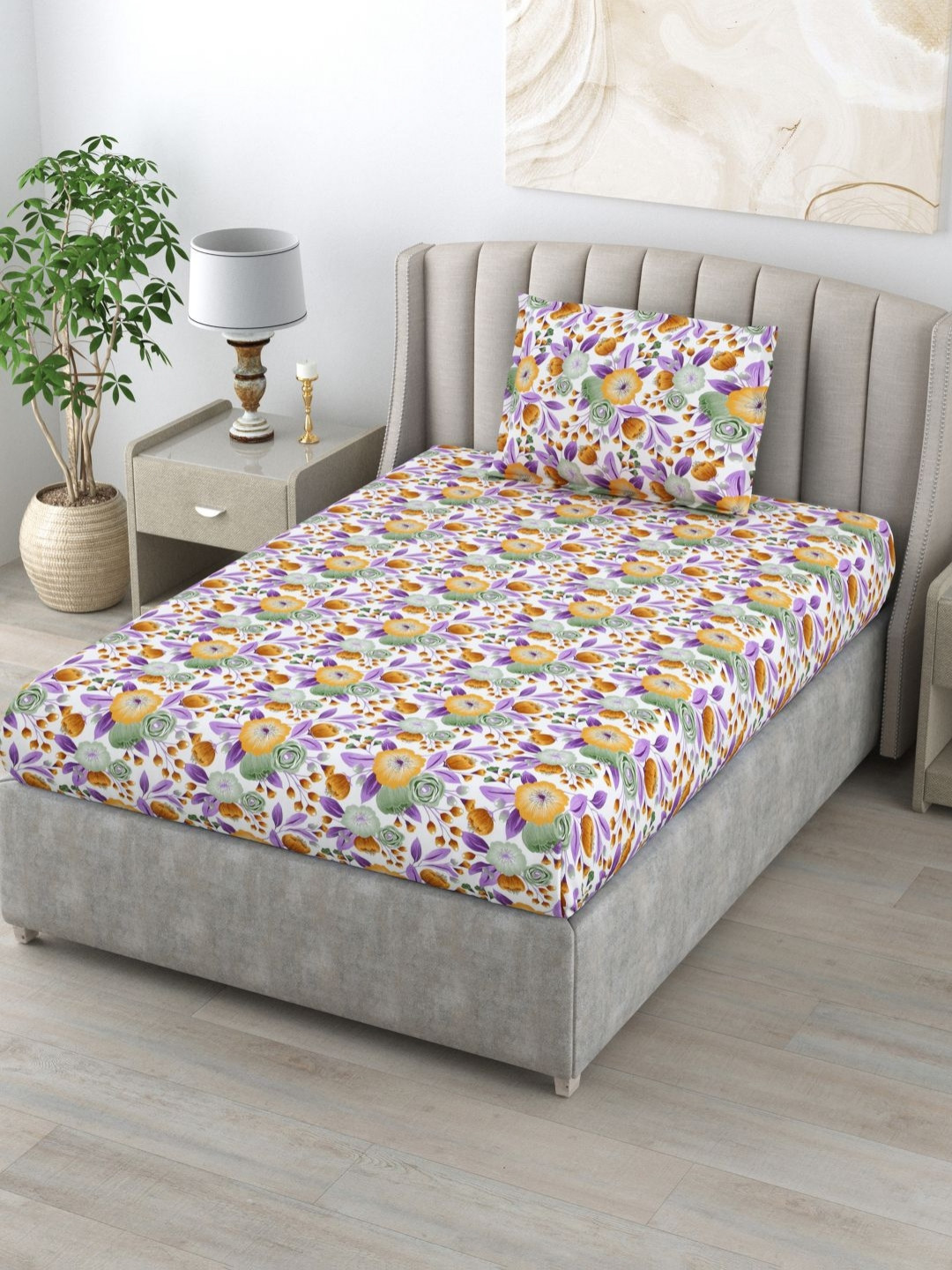 

BOMBAY DYEING Cardinal Brown Printed Pure Cotton 120 TC Single Bedsheet & Pillow Covers