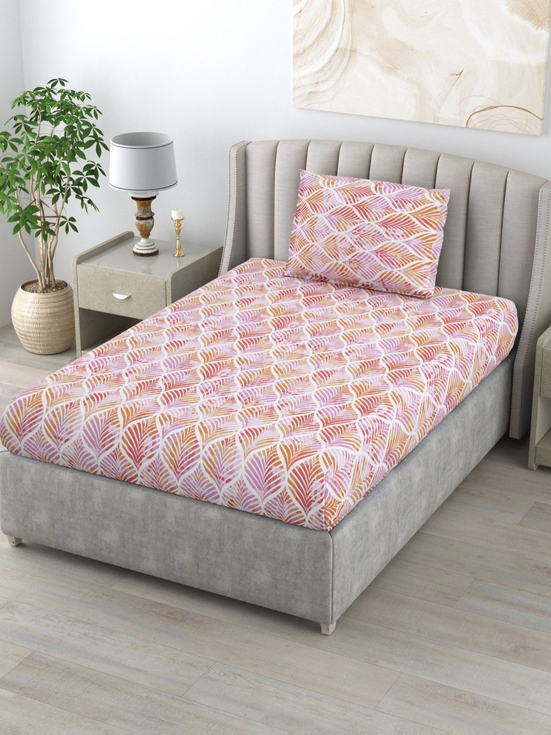 

BOMBAY DYEING Brown & White Floral 120 TC Single Bedsheet with 1 Pillow Covers