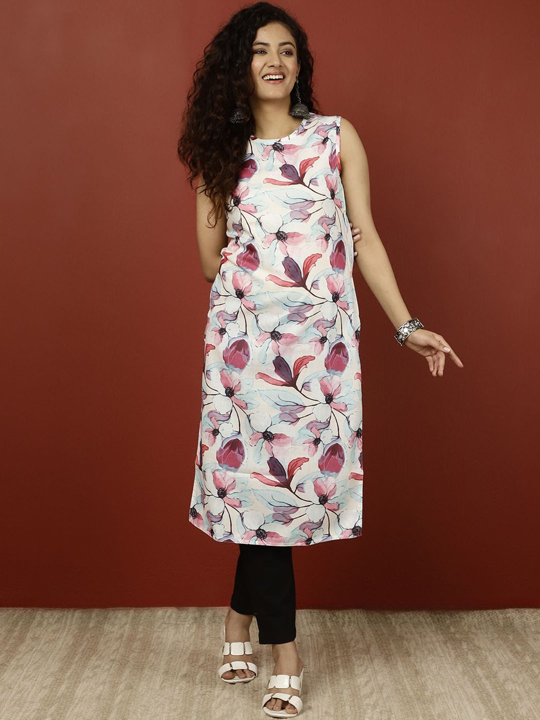 

Jaipur Kurti Floral Printed Straight Kurta, White