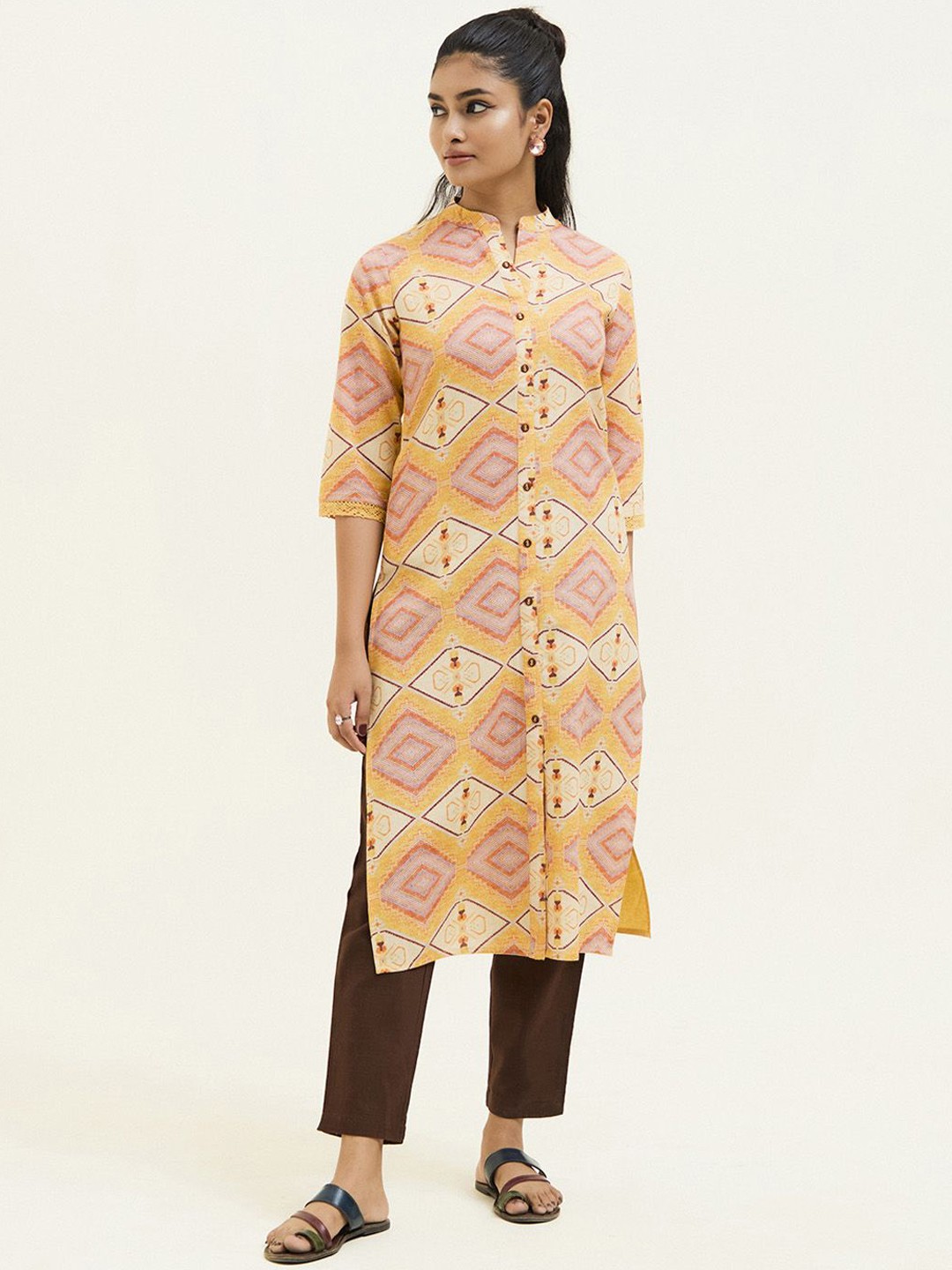 

Jaipur Kurti Cotton Straight Kurta, Mustard