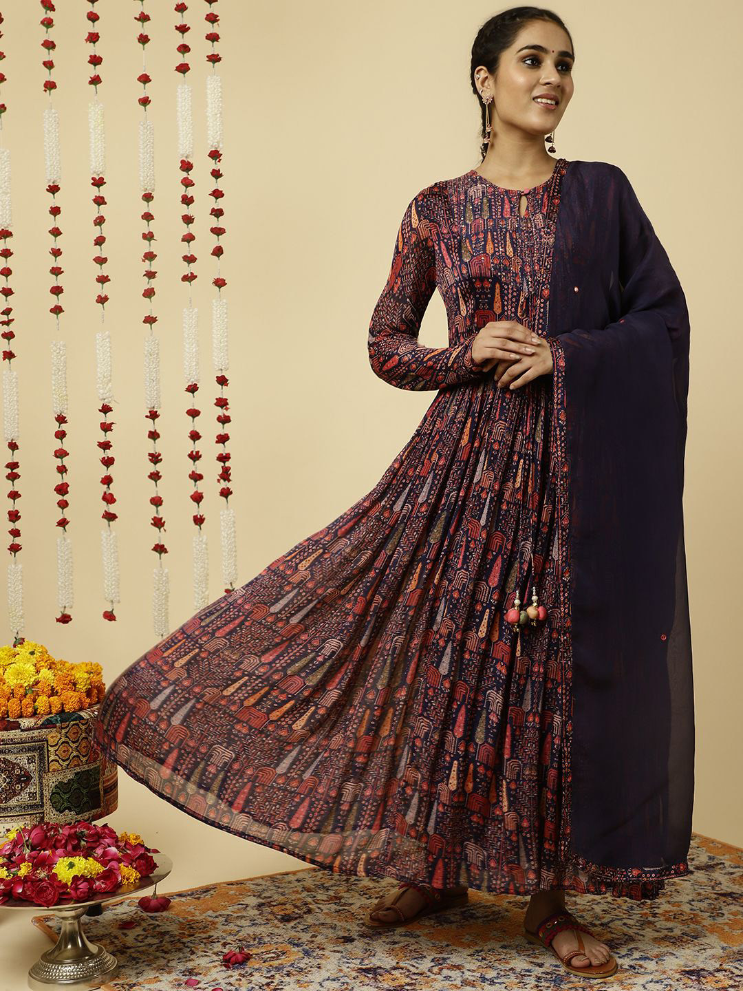 

Jaipur Kurti Tribal Printed Flared Kurta With Dupatta, Purple