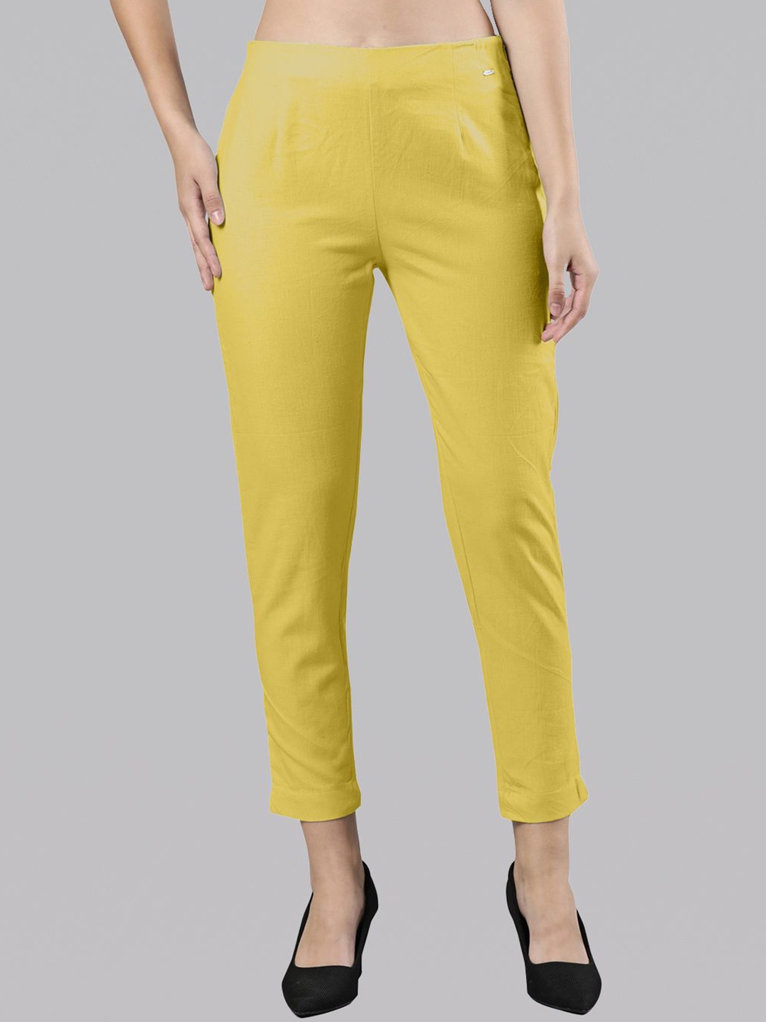Femmora Women Mid-Rise Regular Fit Cigarette Trousers, Yellow