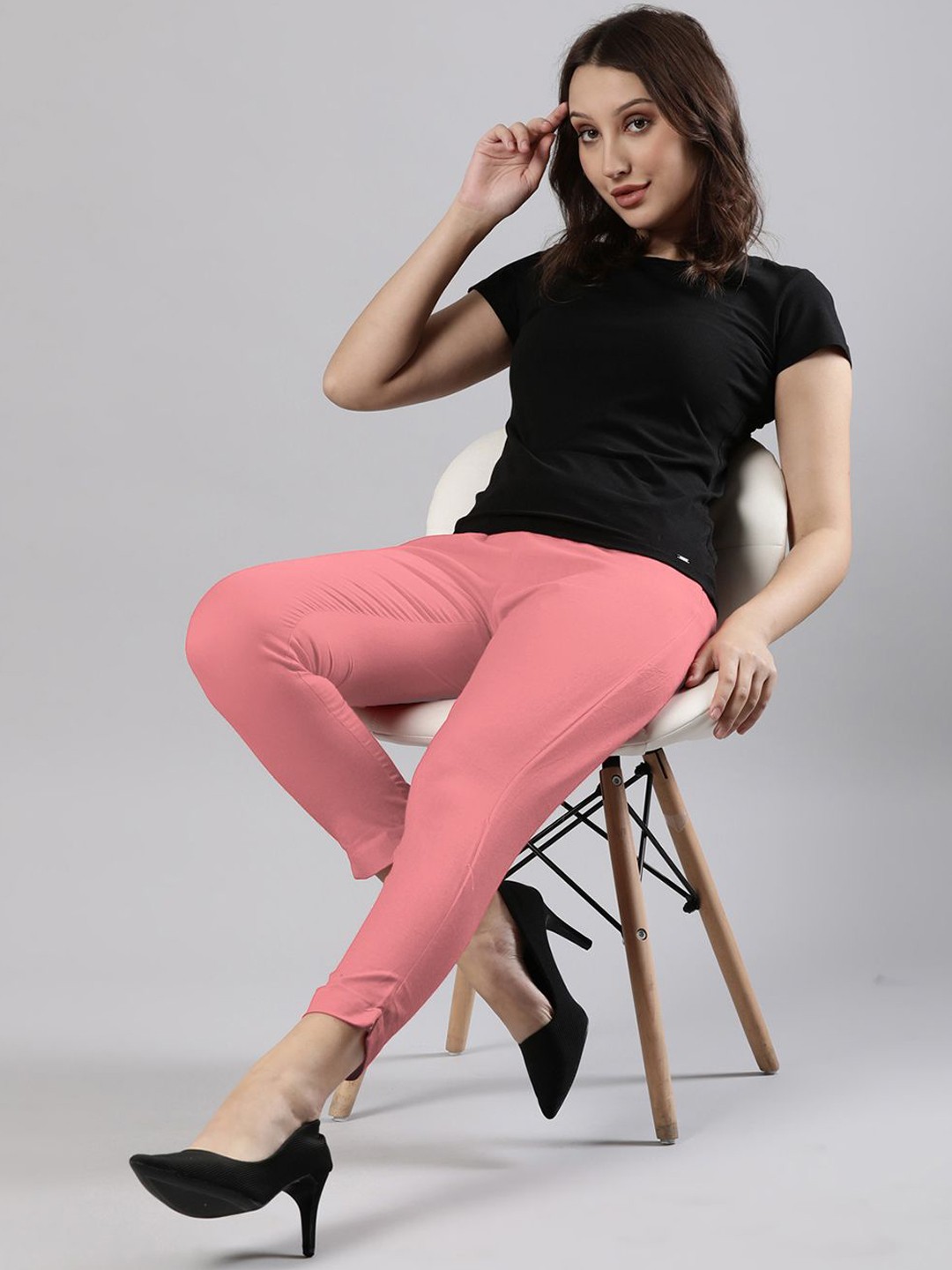 

Femmora Women Comfort Pleated Straight Pant Trousers, Pink