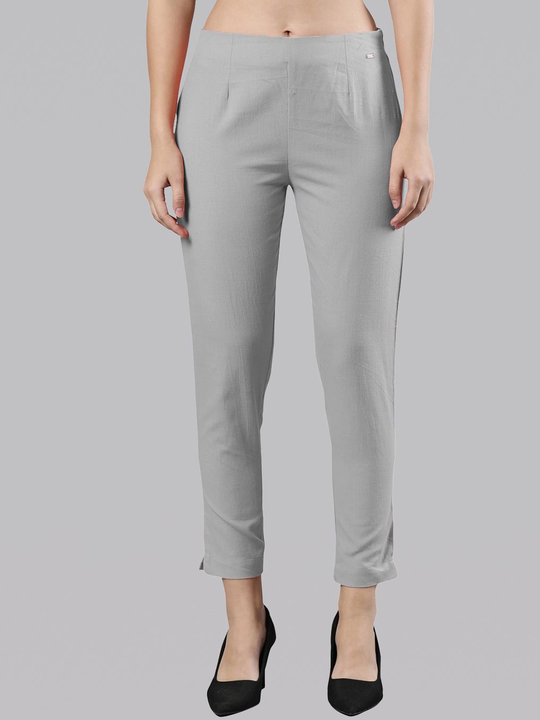 Femmora Women Skinny Fit Flat-Front High-Rise Comfort Trousers, Grey