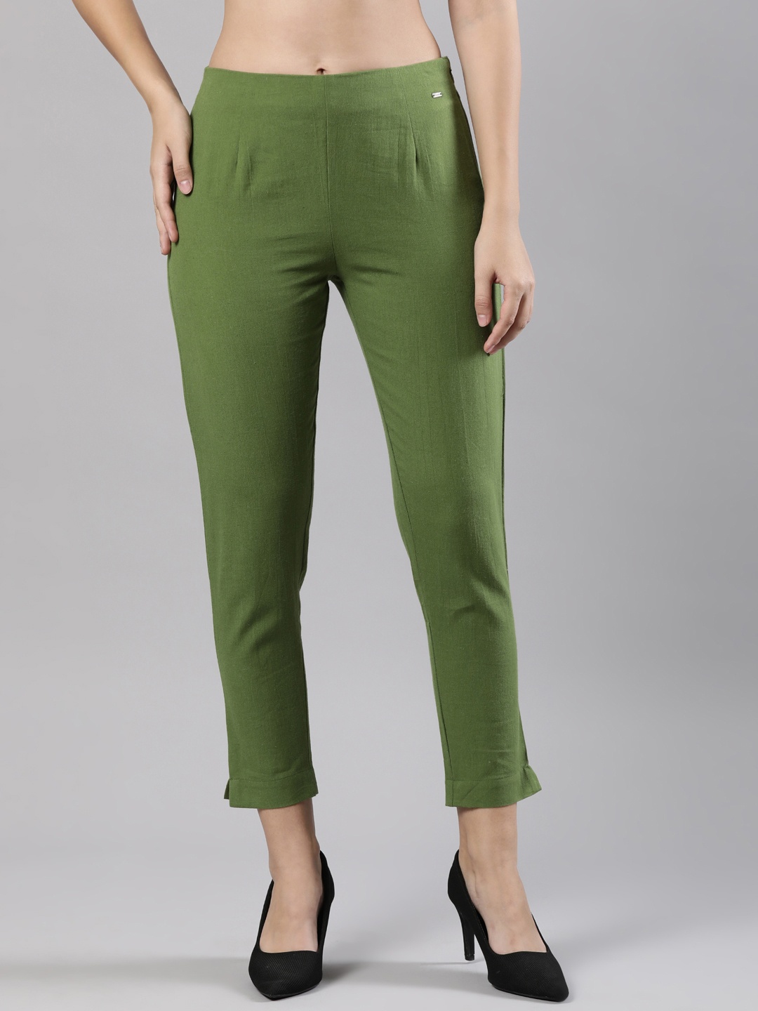 

Femmora Women Regular Fit Comfort Trousers, Green