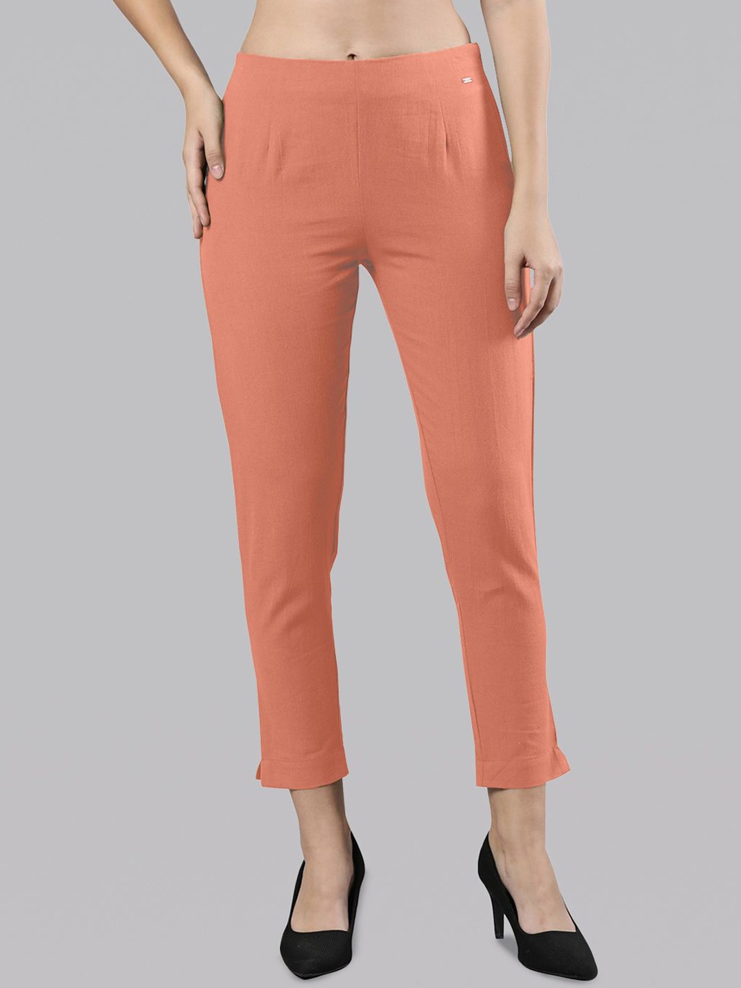 

Femmora Women Comfort Straight Fit Mid-Rise Flat-Front Trousers, Peach