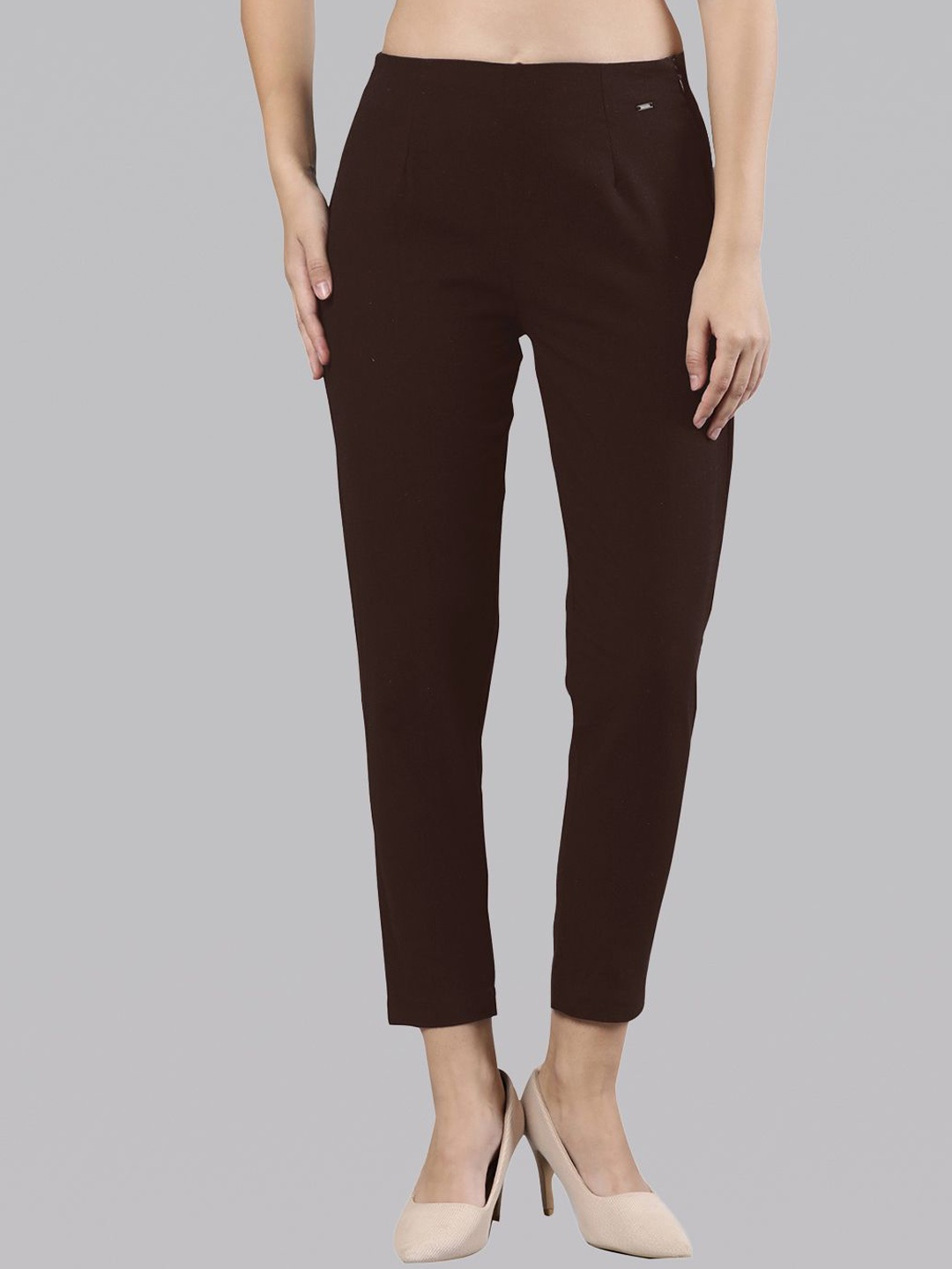 

Femmora Women Regular Fit Comfort Pleated Trousers, Brown