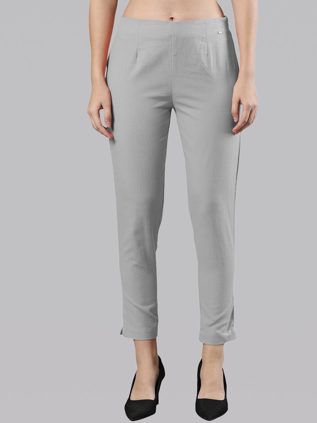 

Femmora Women Comfort Straight Fit Mid-Rise Flat-Front Trousers, Grey