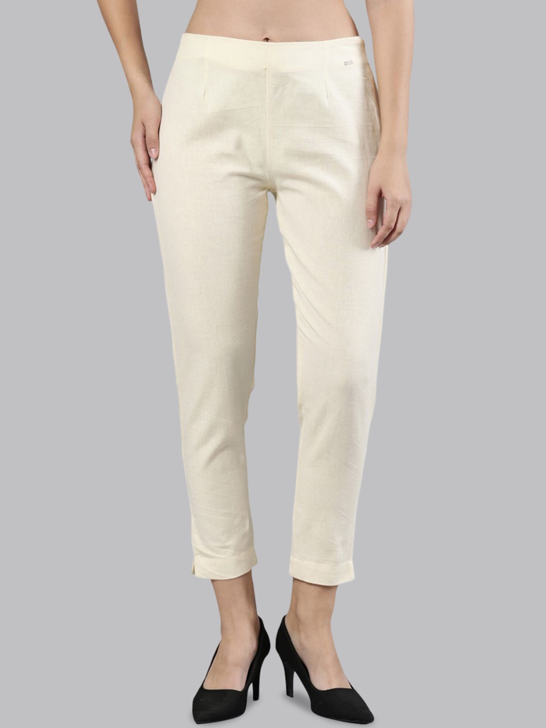 

Femmora Women Comfort Flat-Front Straight Pant Trousers, Cream