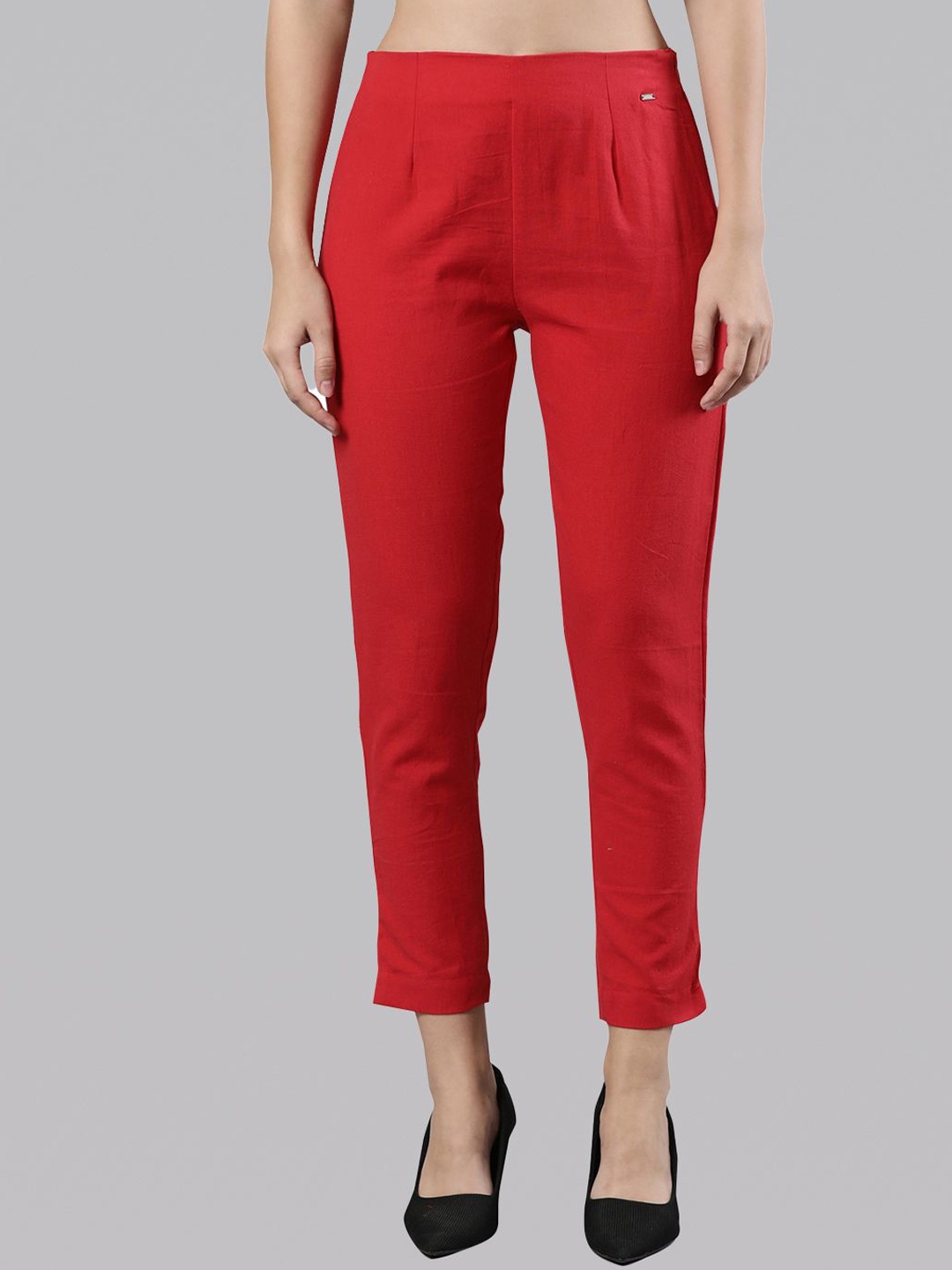 

Femmora Women High-Rise Comfort Pleated Trousers, Red
