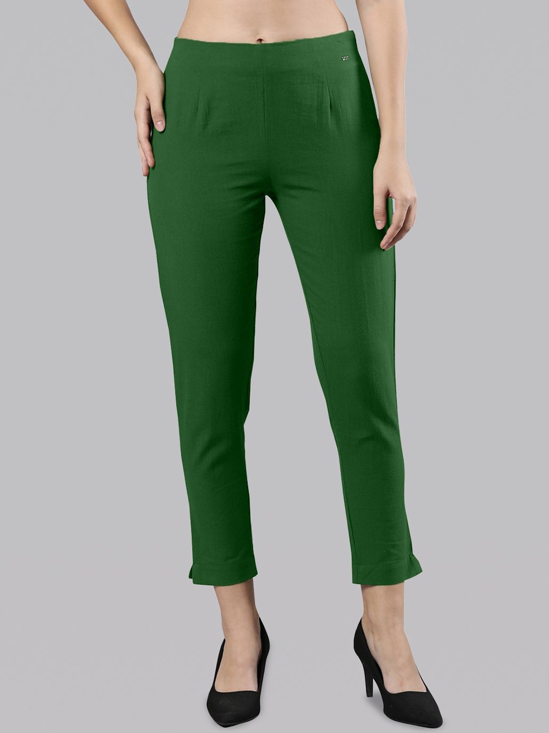 

Femmora Women Comfort Straight Fit Flat-Front Trousers, Green
