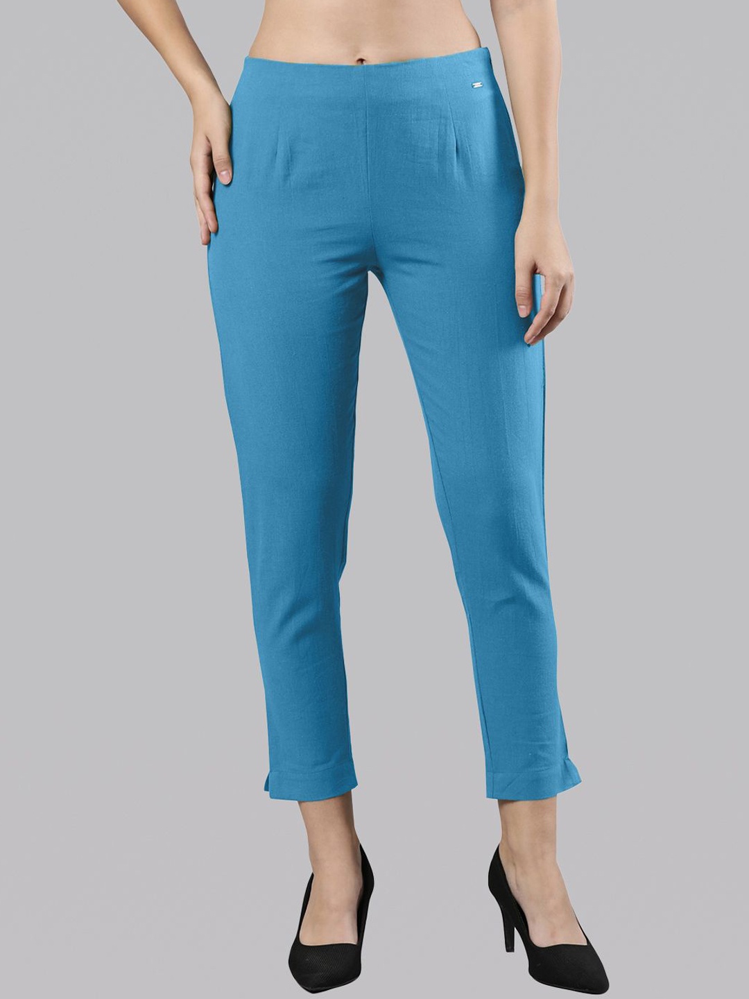 

Femmora Women Skinny Fit Flat-Front High-Rise Comfort Trousers, Blue