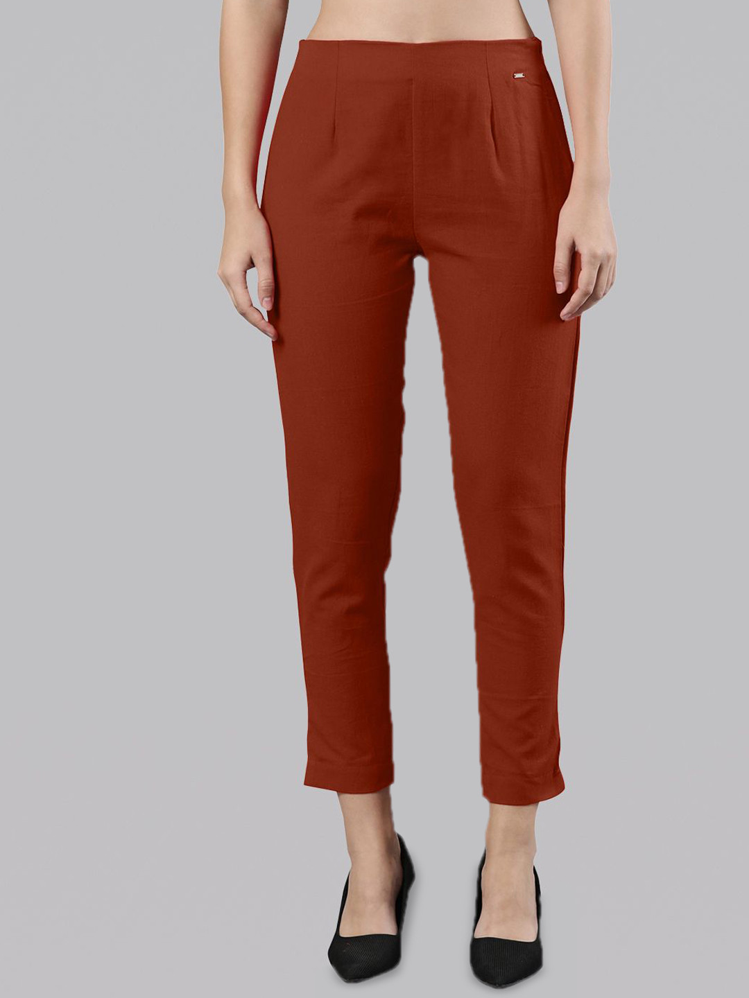

Femmora Women Comfort Pleated Peg Trousers, Rust