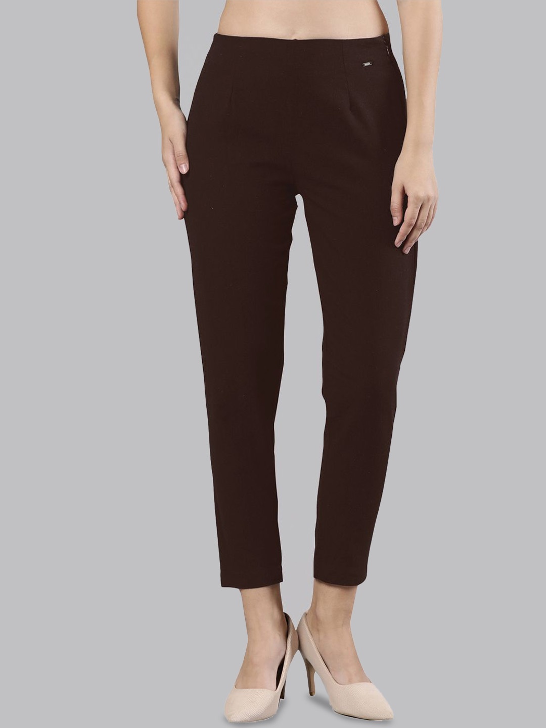 

Femmora Women Comfort Pleated Cigarette Trousers, Brown