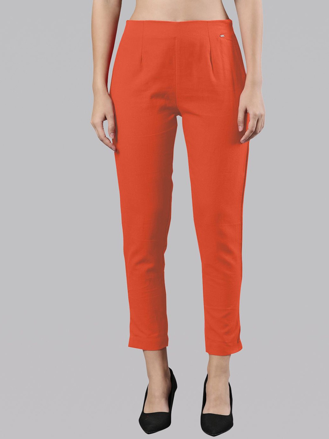 

Femmora Women Comfort Pleated Regular Fit Trousers, Orange