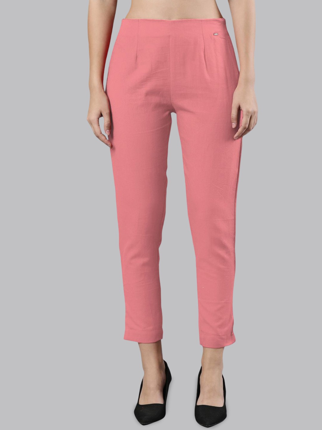 

Femmora Women Comfort Pleated Regular Fit Trousers, Pink