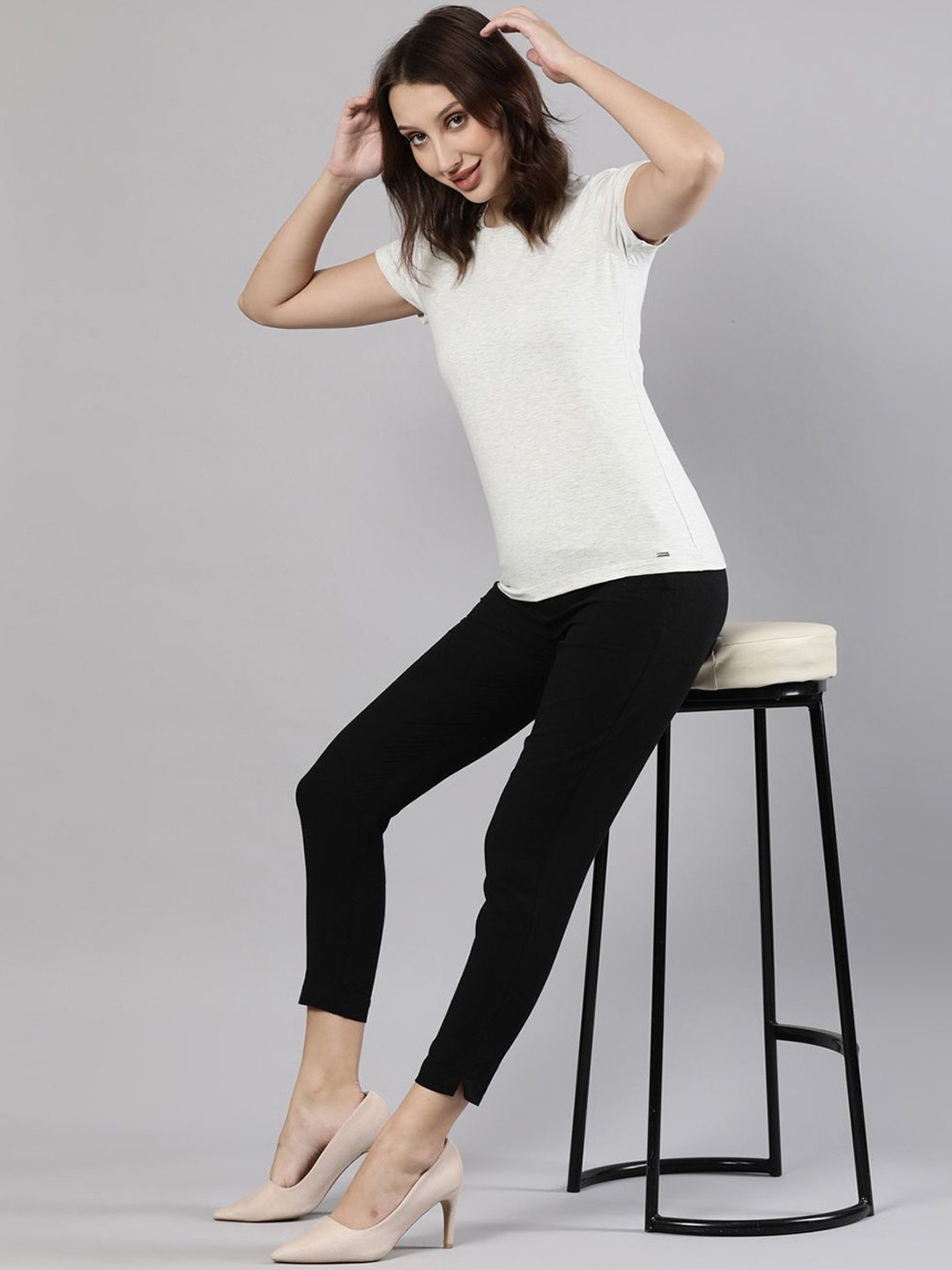 

Femmora Women Solid Comfort Regular Fit Mid-Rise Regular Trousers, Black