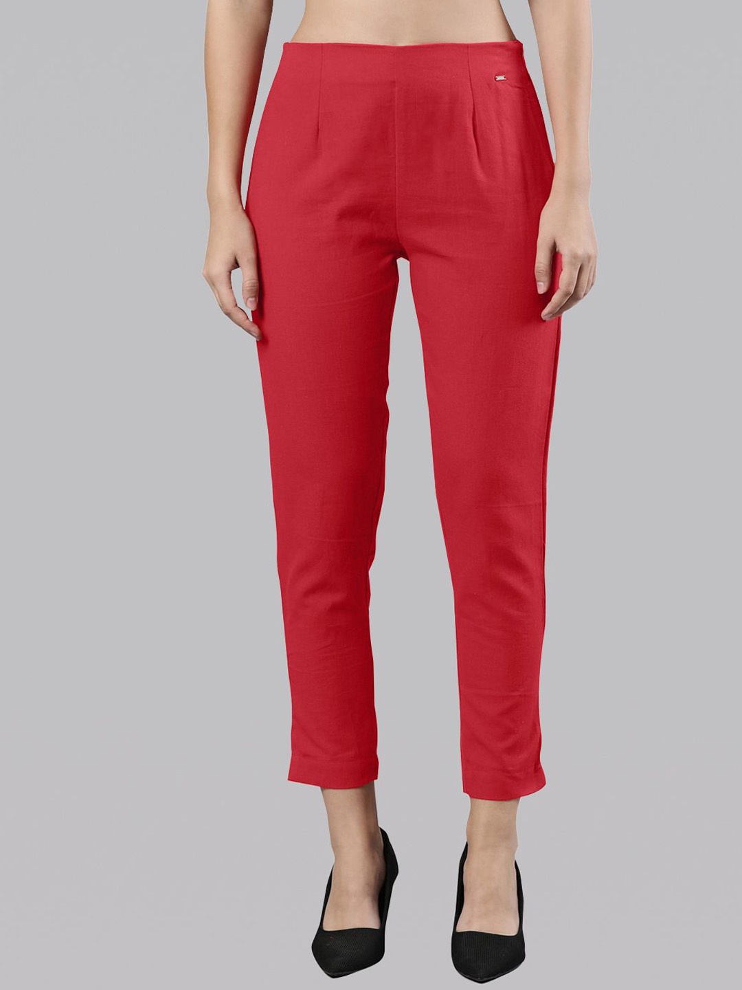 

Femmora Women Comfort Pleated Cigarette Trousers, Pink
