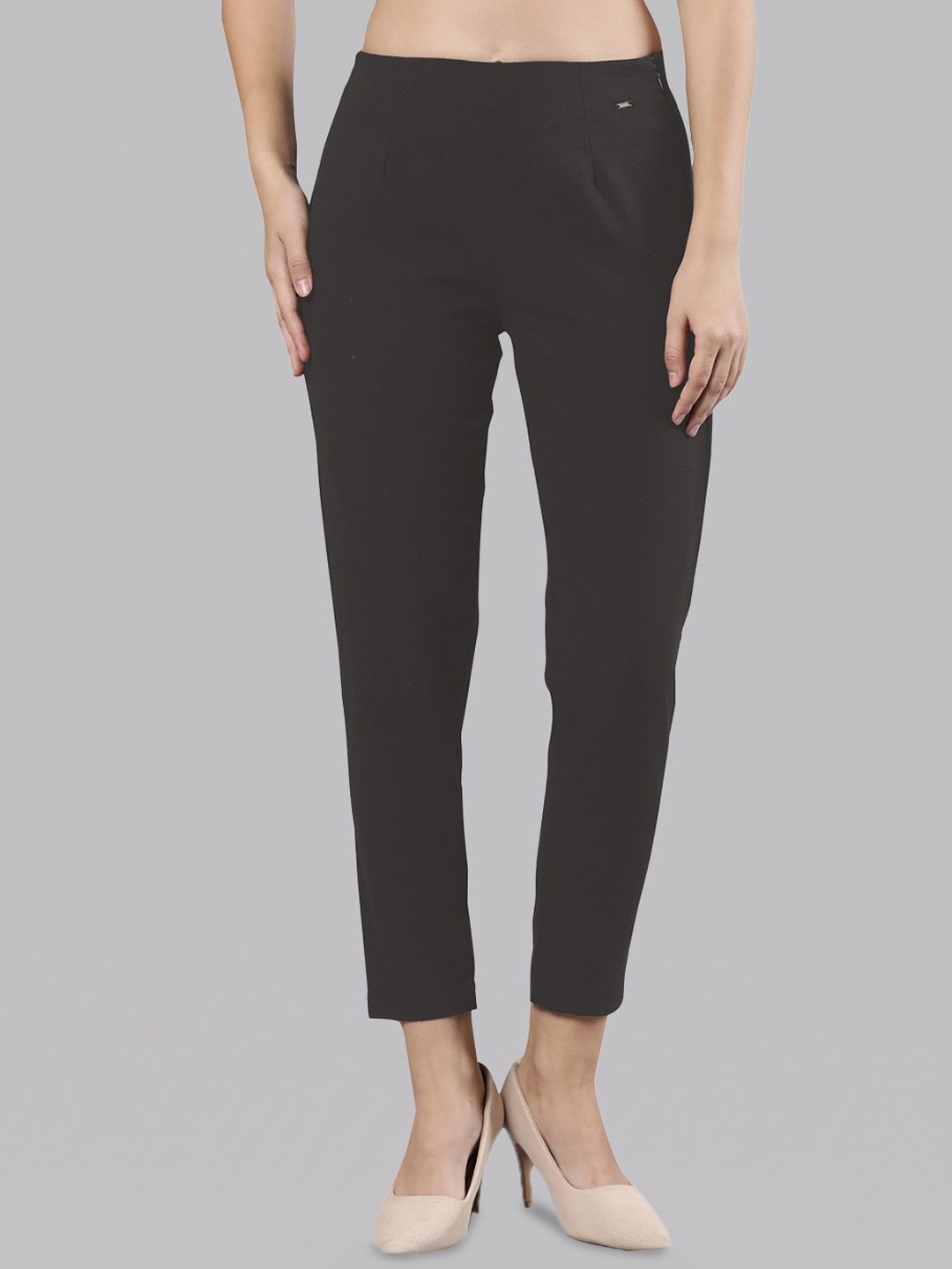 

Femmora Women Comfort Pleated Cigarette Trousers, Charcoal
