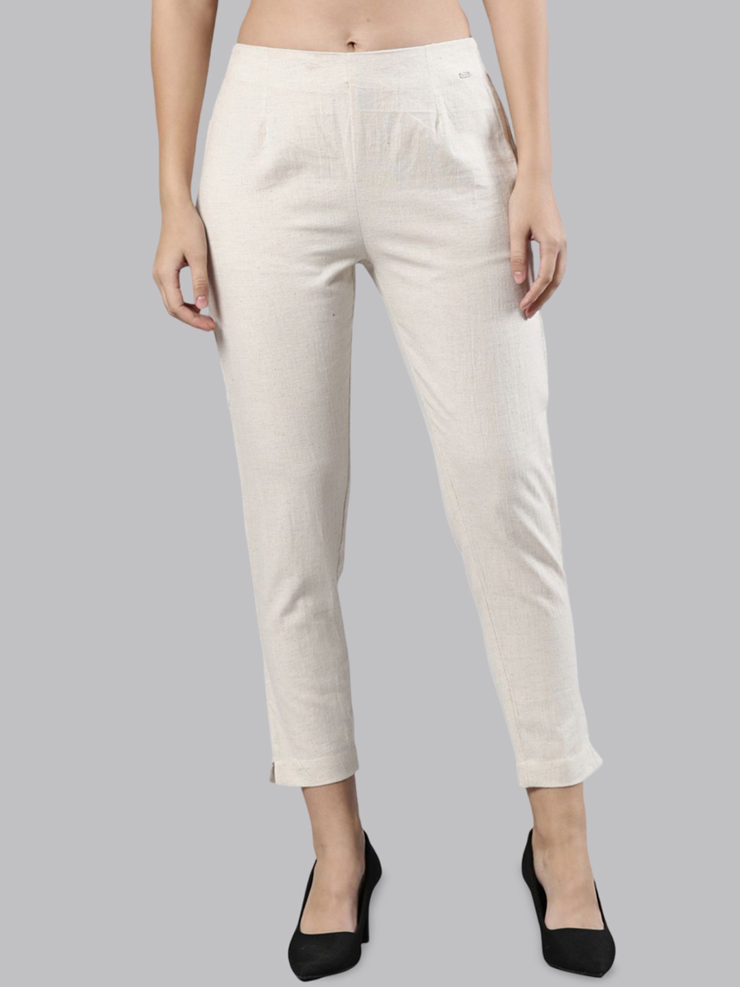 

Femmora Women Comfort Straight Fit Mid-Rise Flat-Front Trousers, Beige