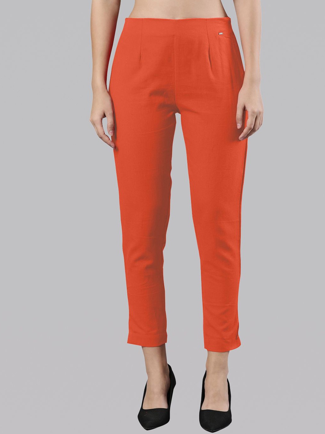 

Femmora Women Comfort Pleated Cropped Cigarette Trousers, Orange