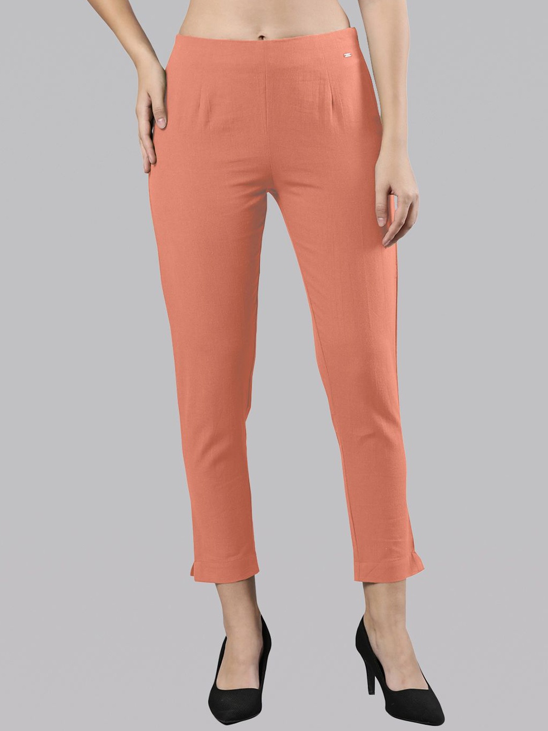 

Femmora Women Mid-Rise Slim Fit Comfort Trousers, Peach