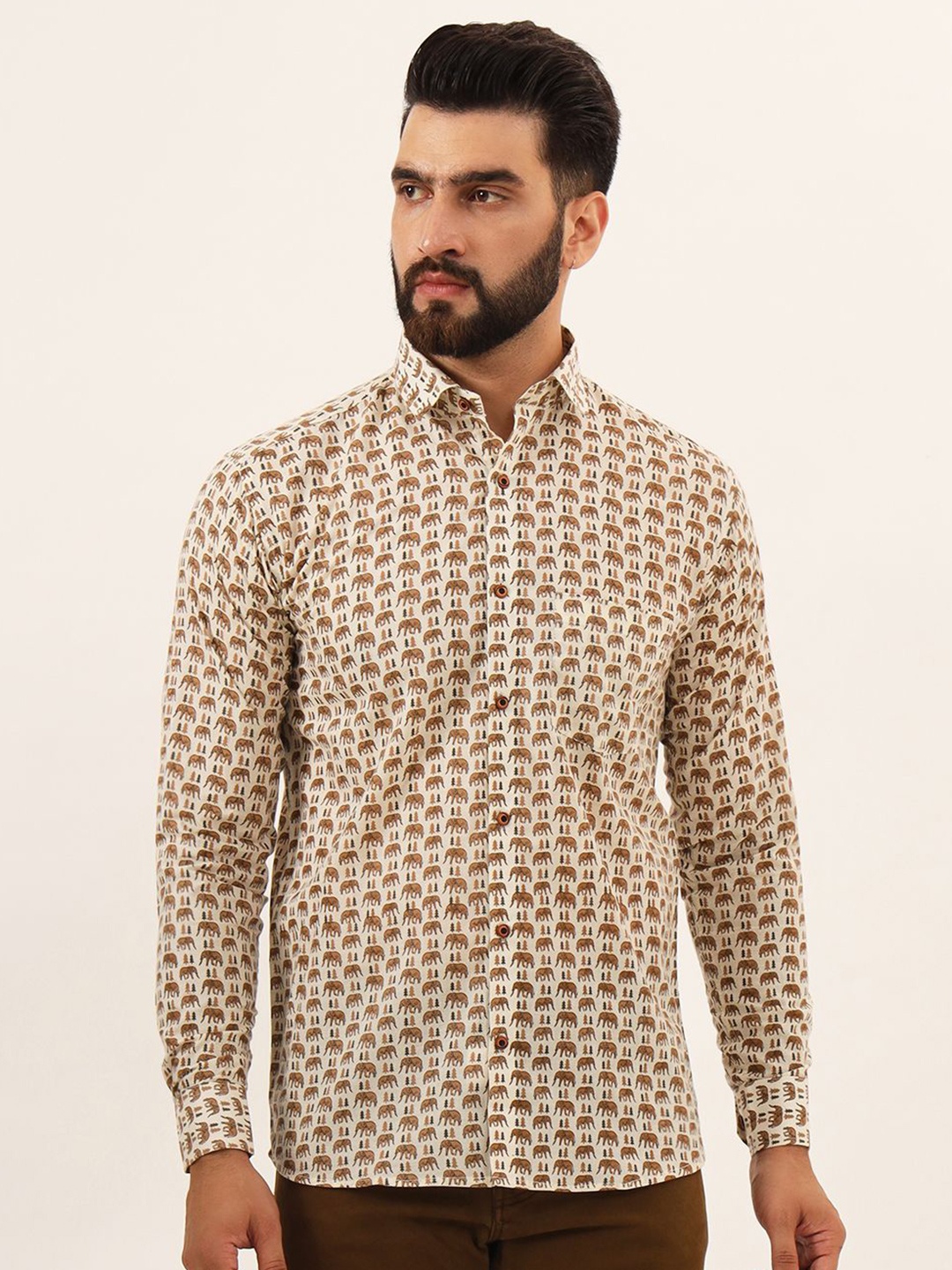 

MILLENNIAL MEN Comfort Quirky Printed Casual Shirt, Cream
