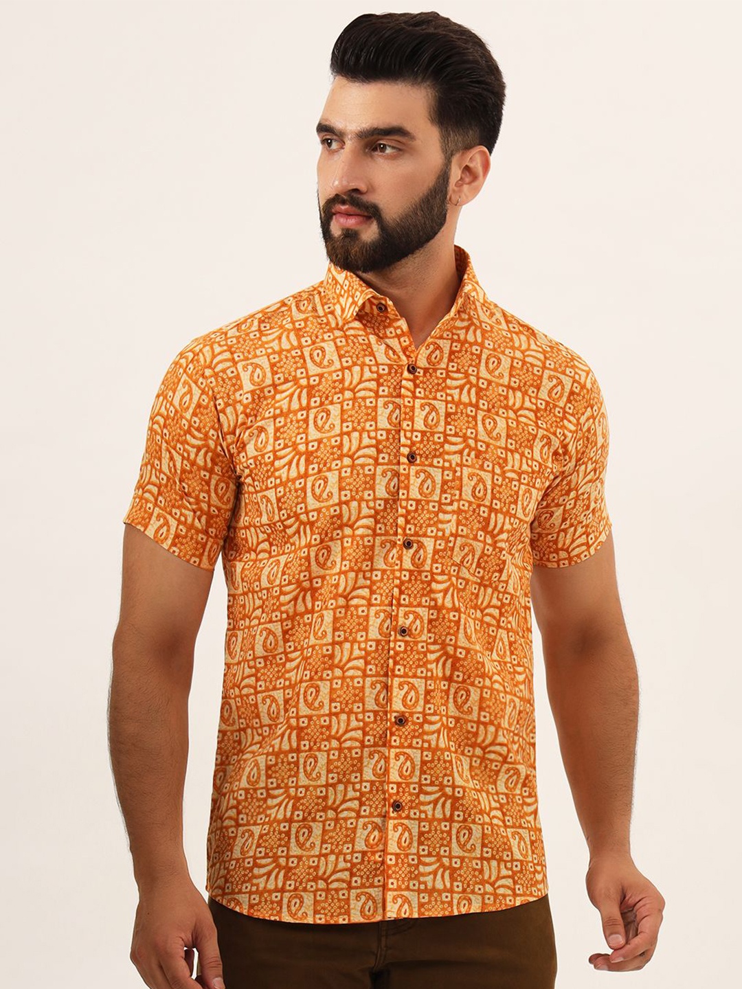 

MILLENNIAL MEN Ethnic Motifs Printed Casual Shirt, Orange