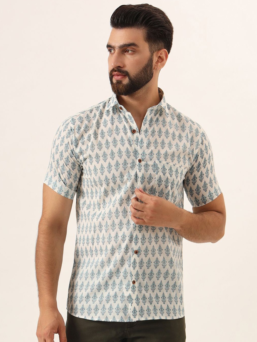 

MILLENNIAL MEN Men Abstract Printed Comfort Sheer Casual Shirt, Turquoise blue