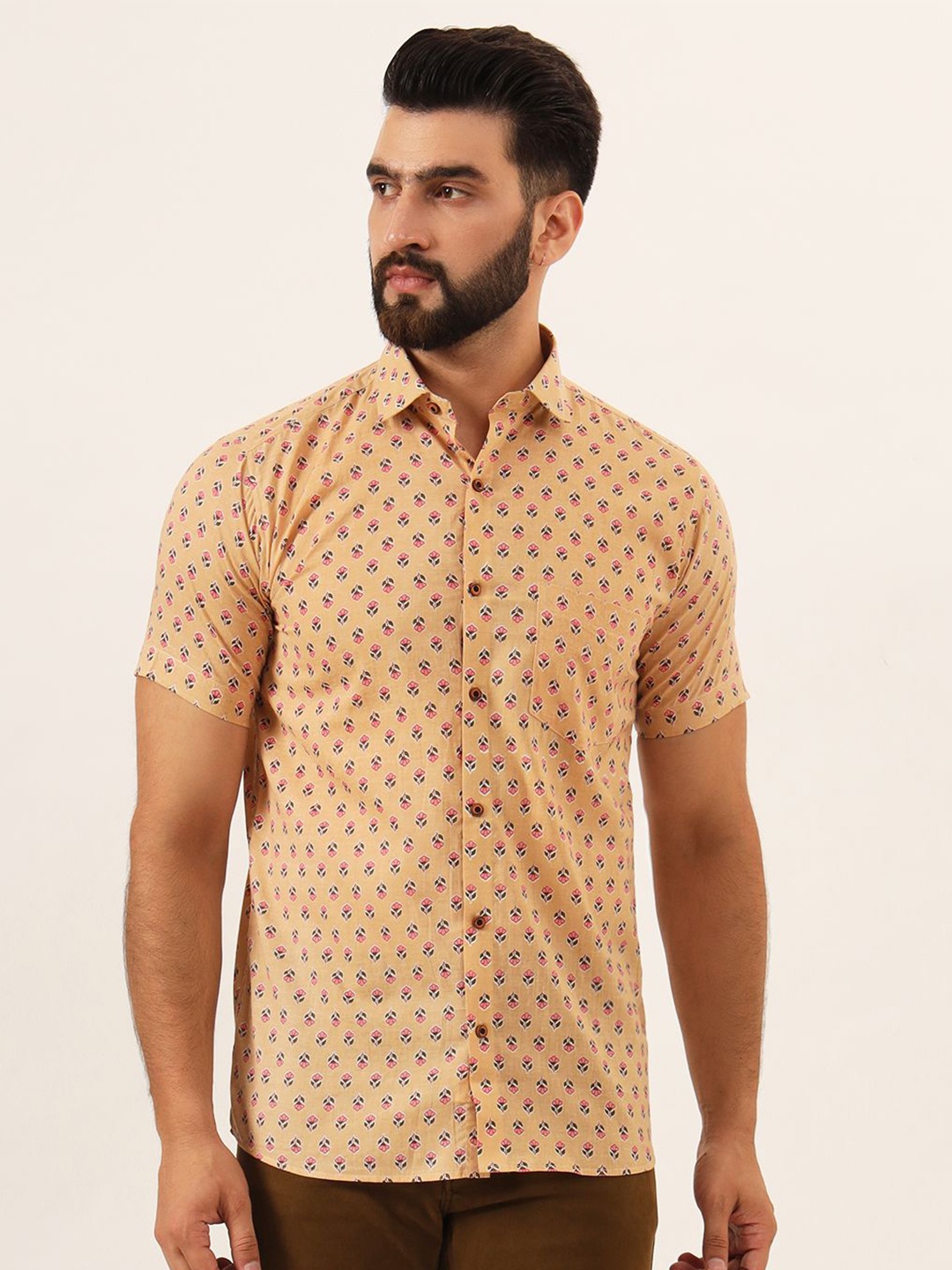 

MILLENNIAL MEN Men Pure Cotton Comfort Floral Printed Casual Shirt, Beige