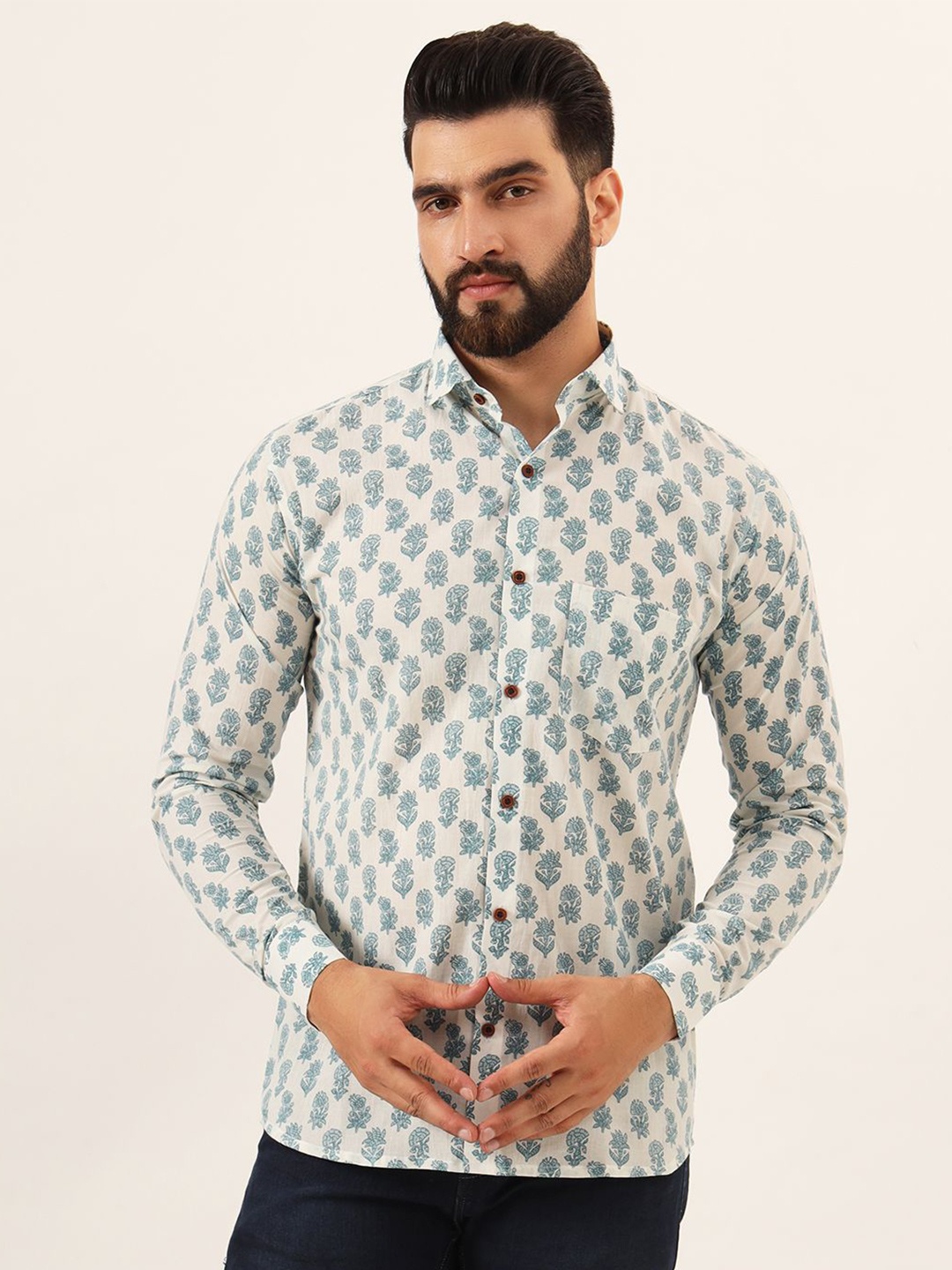 

MILLENNIAL MEN Men Comfort Floral Sheer Printed Casual Shirt, White