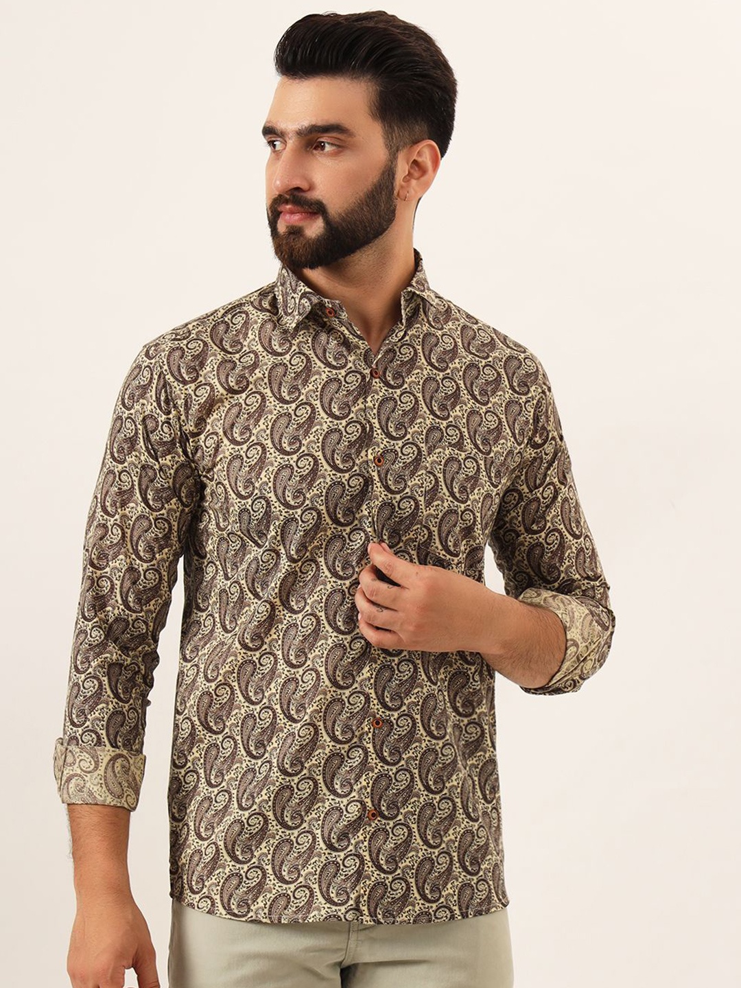 

MILLENNIAL MEN Men Comfort Ethnic Motifs Printed Casual Shirt, Brown