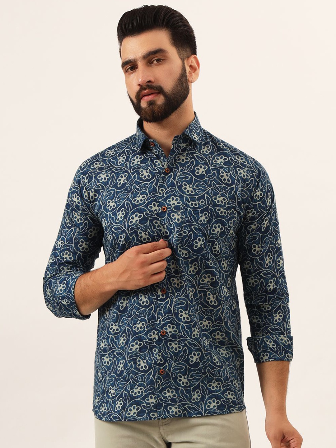 

MILLENNIAL MEN Men Comfort Floral Sheer Printed Casual Shirt, Blue