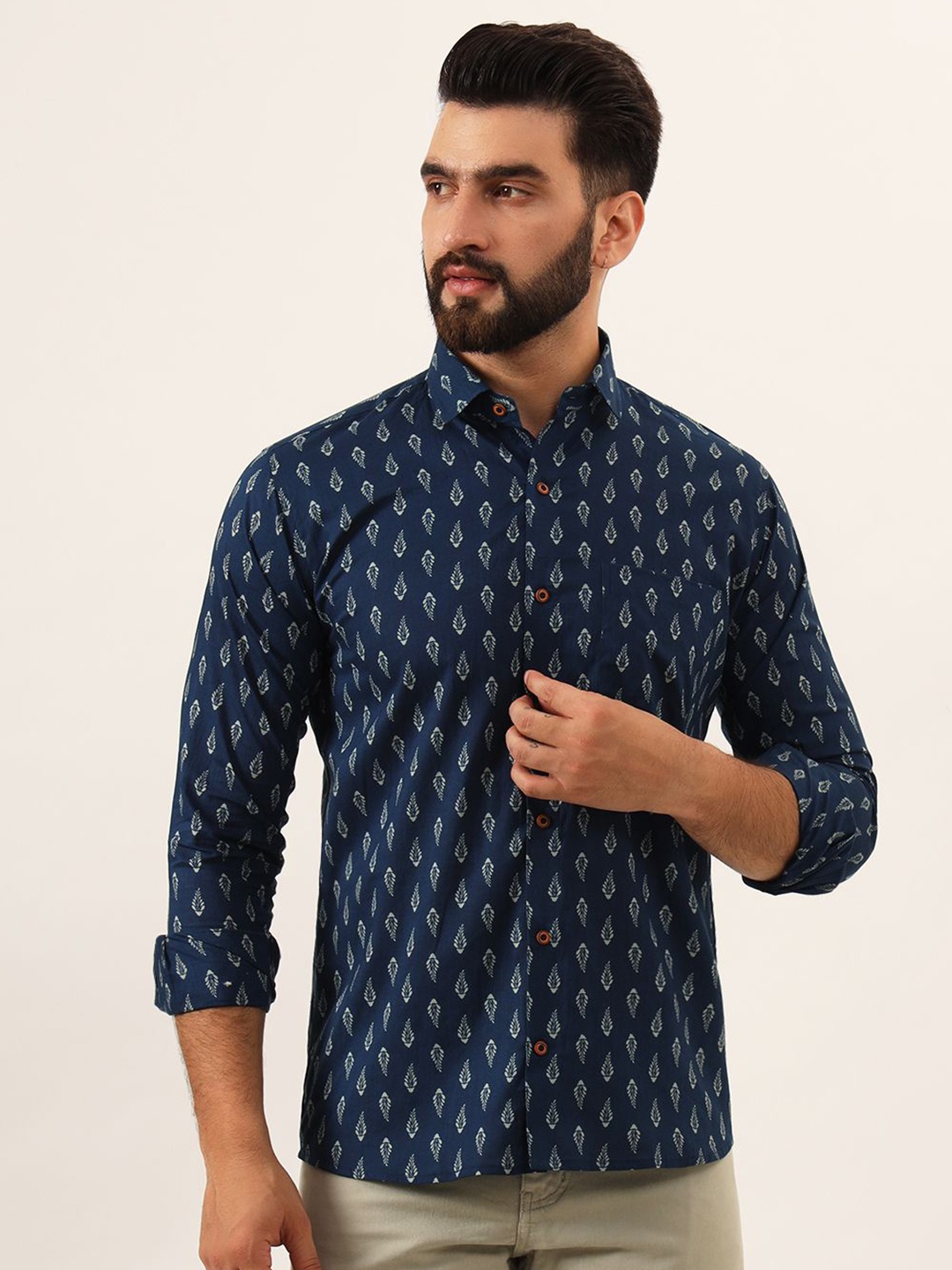 

MILLENNIAL MEN Men Comfort Sheer Floral Printed Cotton Casual Shirt, Blue