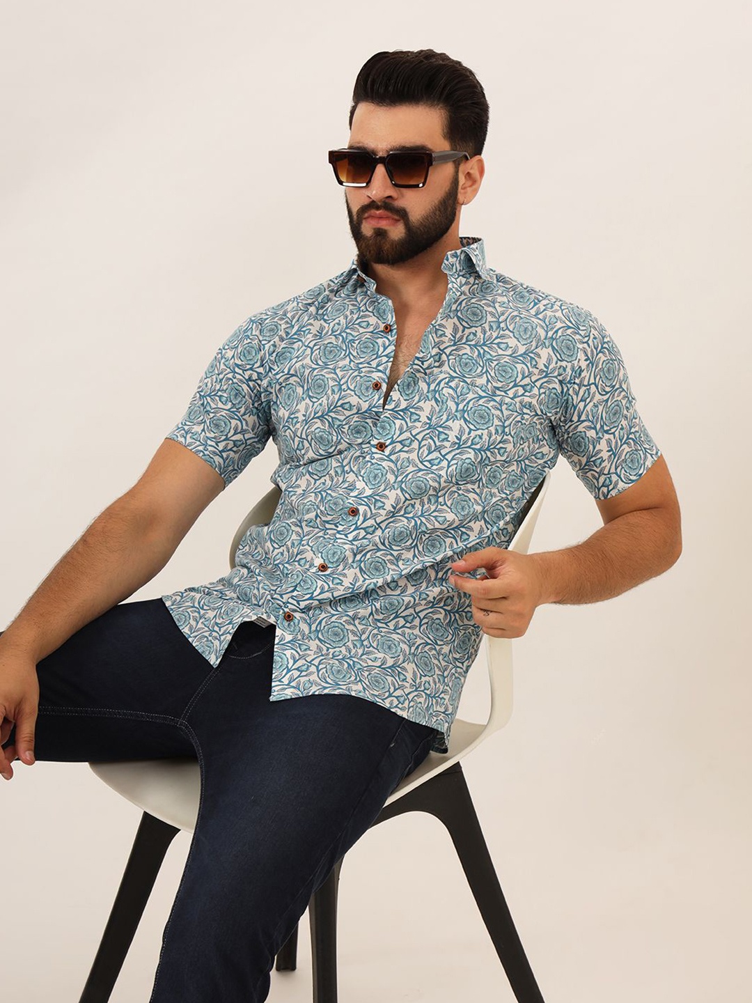 

MILLENNIAL MEN Men Comfort Floral Printed Casual Shirt, Turquoise blue