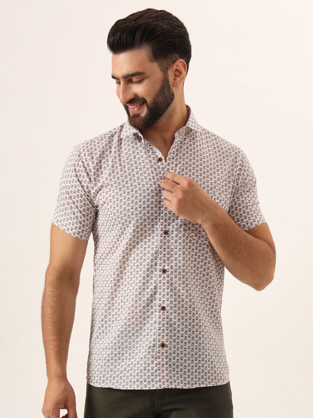

MILLENNIAL MEN Men Pure Cotton Comfort Floral Printed Casual Shirt, Beige