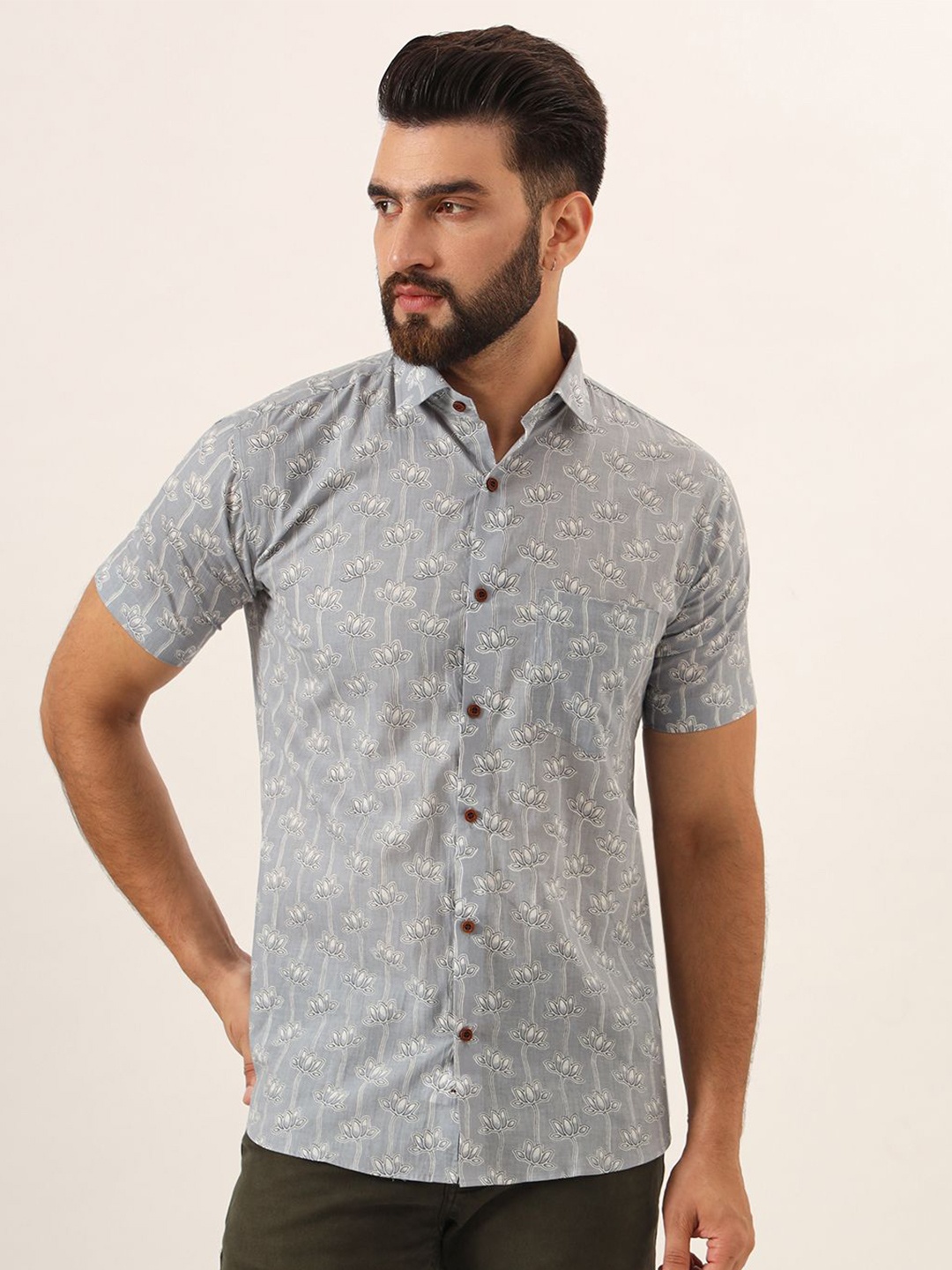 

MILLENNIAL MEN Men Comfort Floral Sheer Printed Casual Shirt, Grey