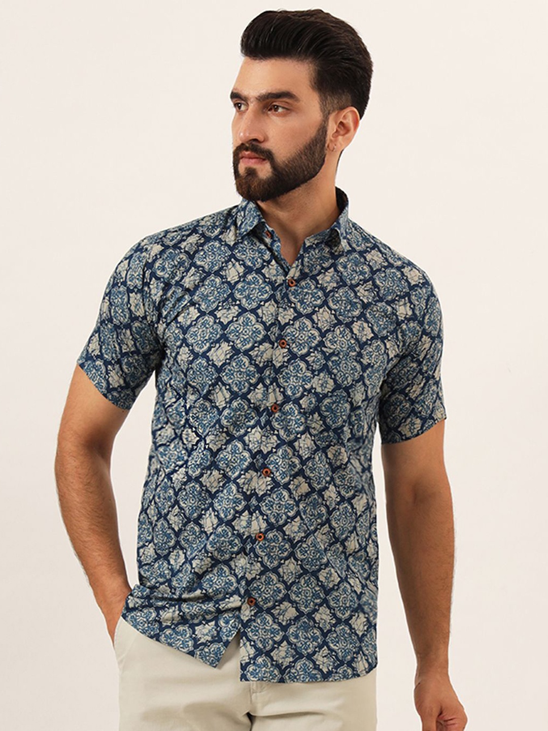 

MILLENNIAL MEN Men Comfort Sheer Printed Casual Shirt, Blue