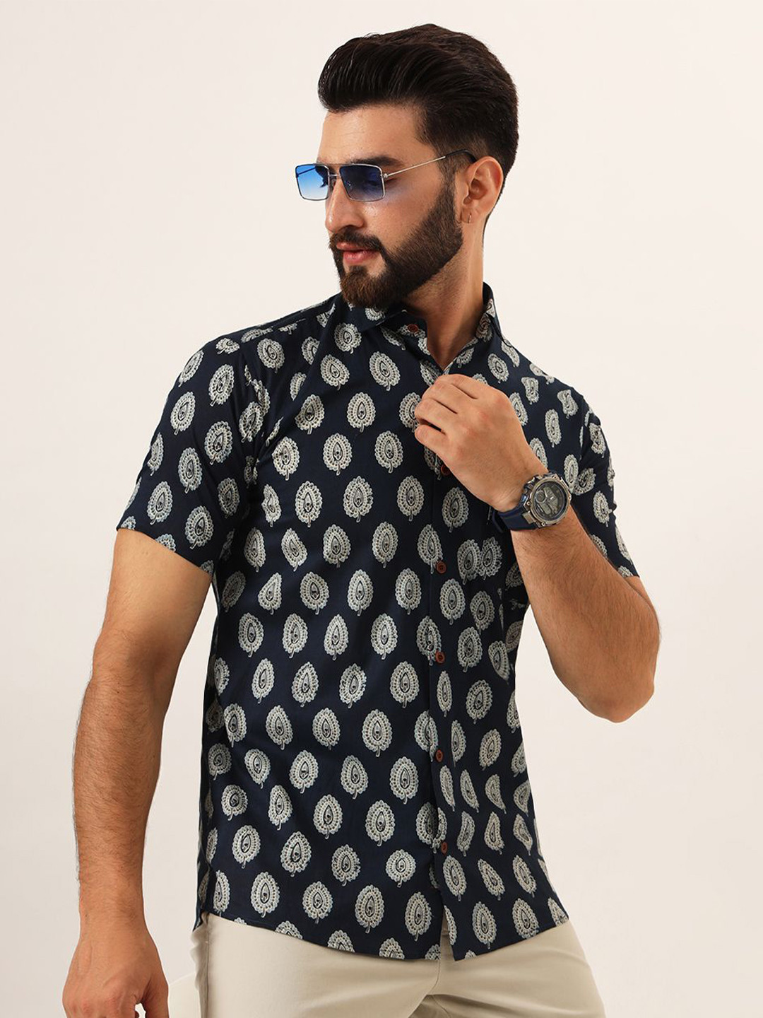 

MILLENNIAL MEN Men Comfort Abstract Printed Casual Shirt, Navy blue