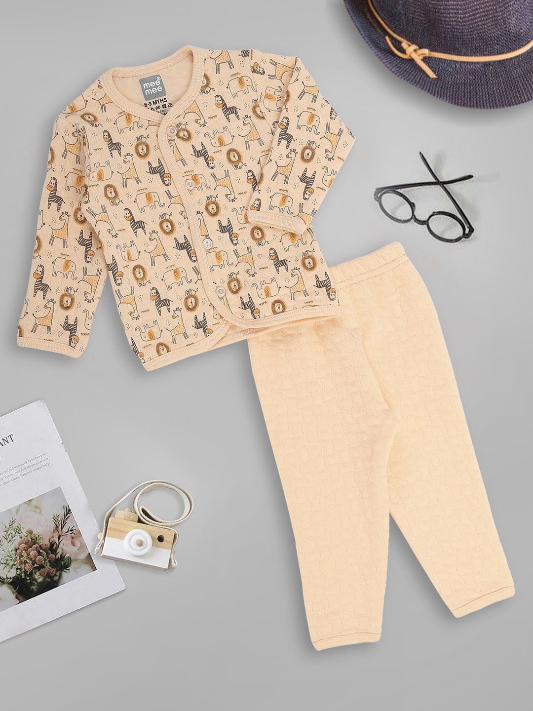 

MeeMee Girls Animal Printed T-shirt with Trousers, Peach