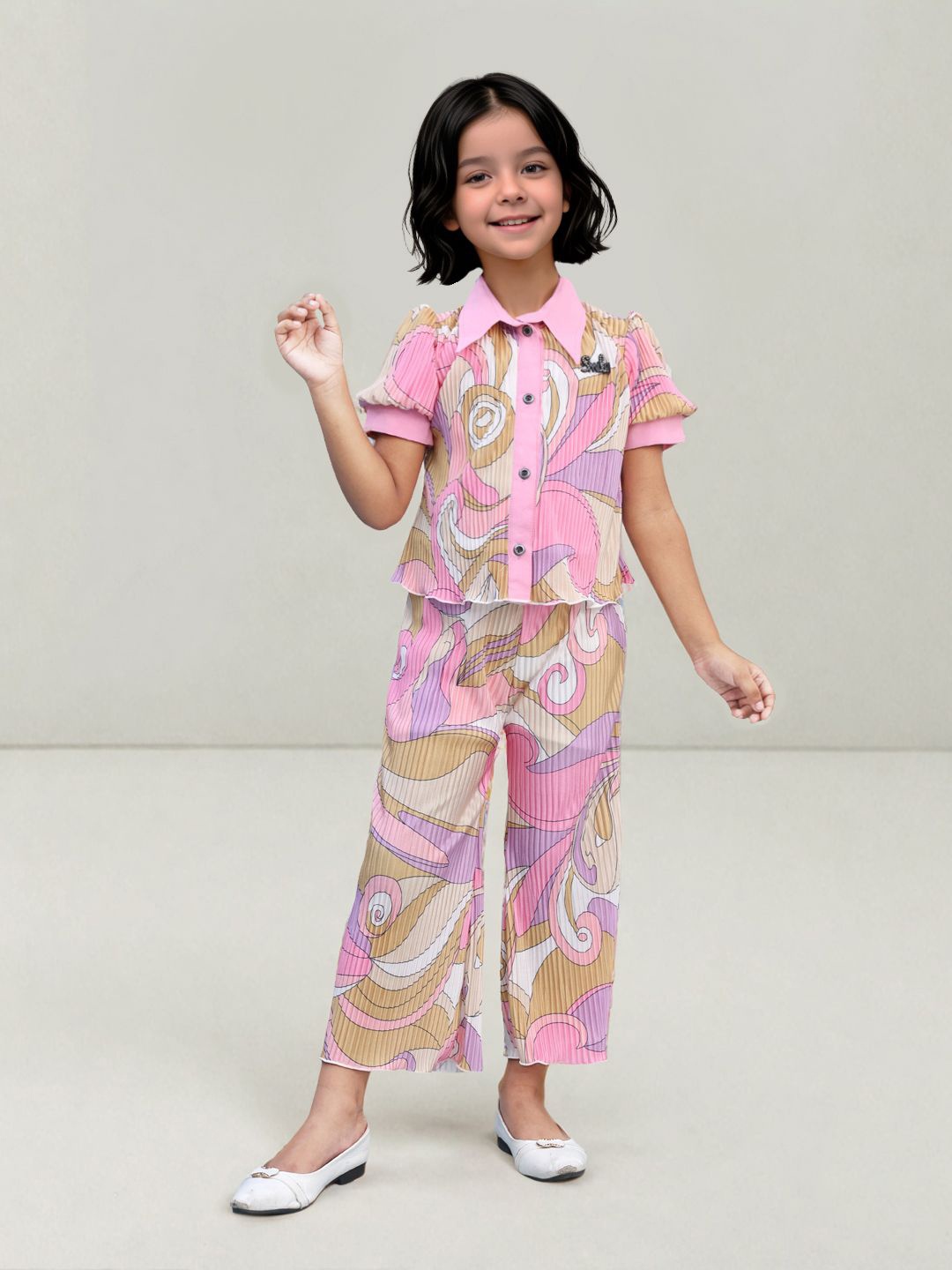 

Toonyport Girls Abstract Printed Shirt with Trousers, Pink