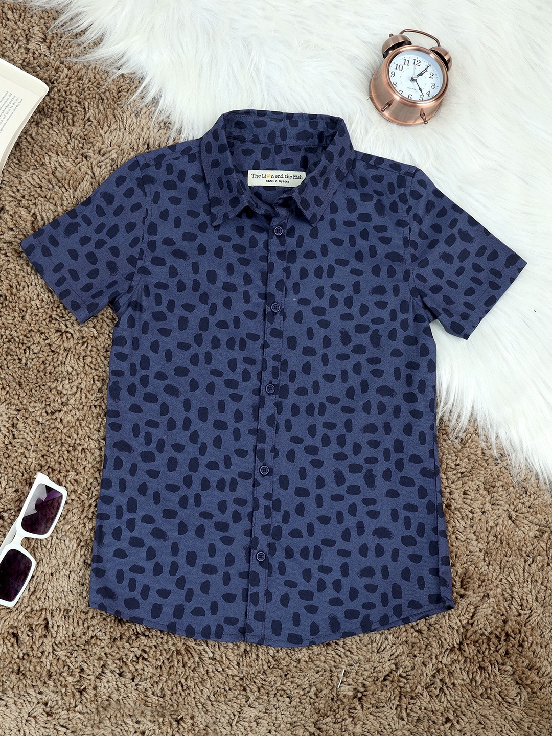 

The Lion and The Fish Boys Comfort Opaque Printed Casual Shirt, Navy blue