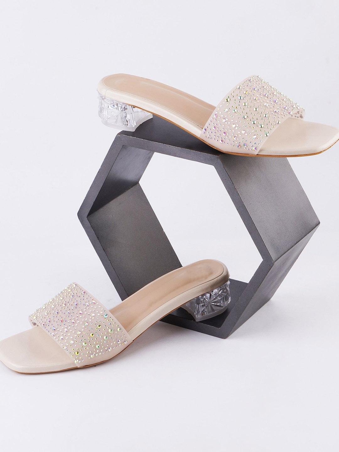 

Try Me Women Embellished Party Block Mules Heels, Gold
