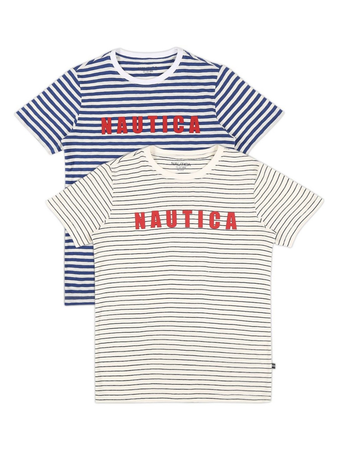 

Nautica Boys 2 Striped Drop-Shoulder Sleeves Applique T-shirt, White