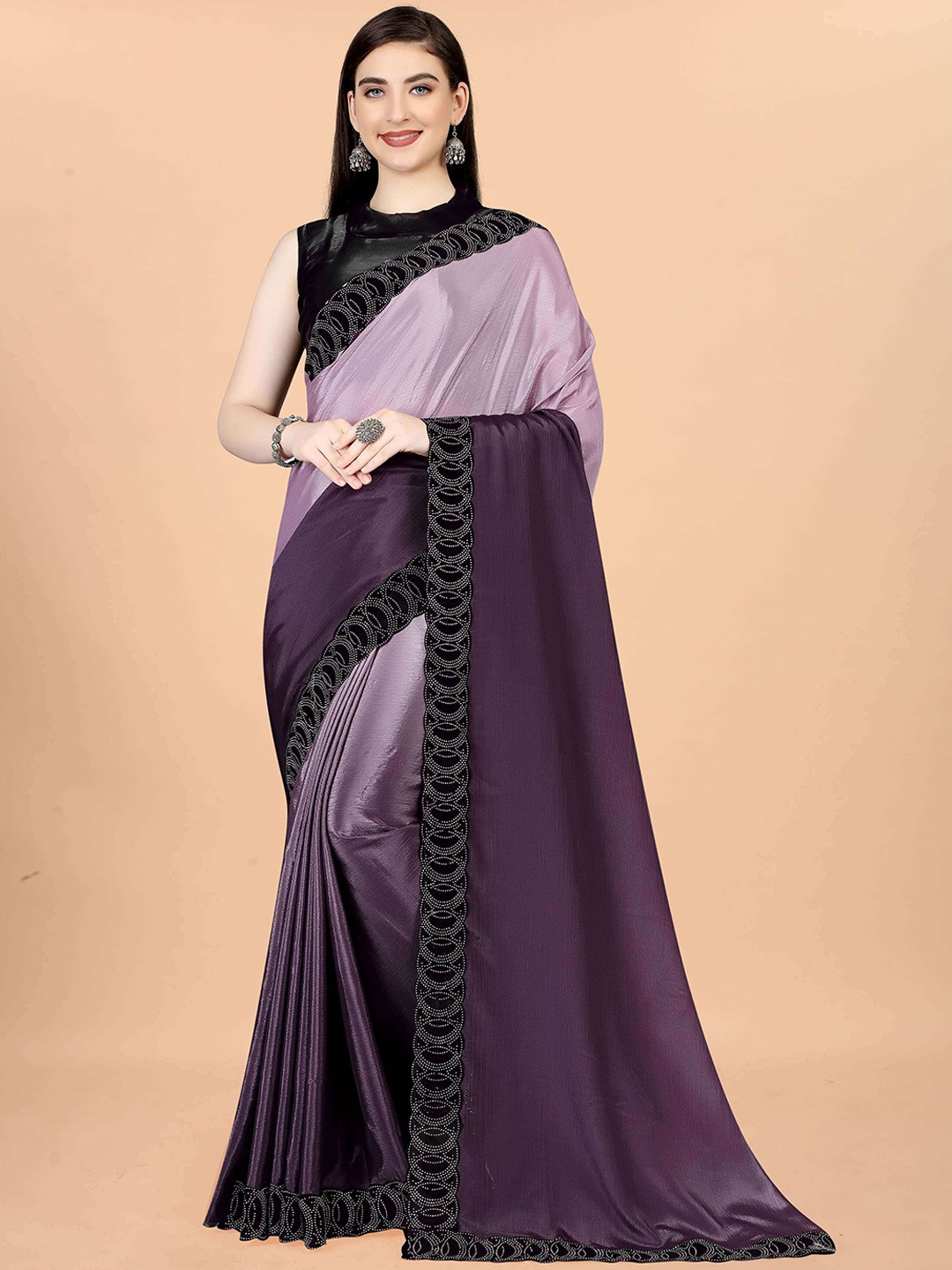 

Hasti fashion Ombre Beads and Stones Saree With Blouse Piece, Purple